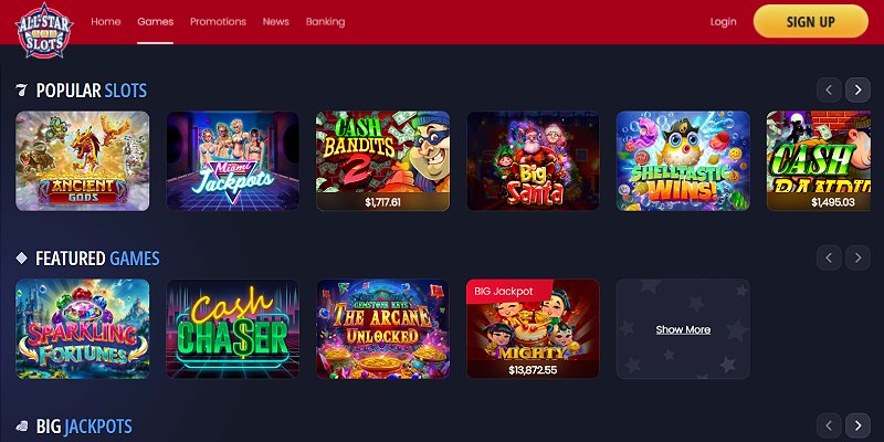 All Star Slots casino platform screenshot